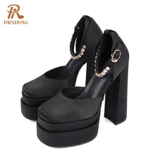 2021 New Ladies Sandals Summer Shoes Sexy Thick High Heels Thick Platform Buckle Crystal Dress Party Wedding Shoes Woman Pumps