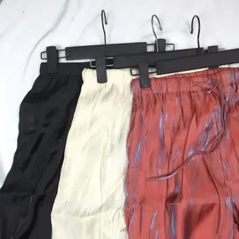 

2019 Women Thin Section Ice Silk Wide Leg Pants Causal Elastic Wasit Split High Waist Pants Loose Mop Trousers