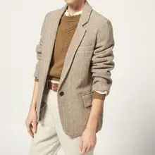 Женская обувь с узором «елочка» шерстяной Блейзер с отворотами с воротником на одной пуговице, одежда с длинным рукавом Мода осень-зима блейзеры костюм