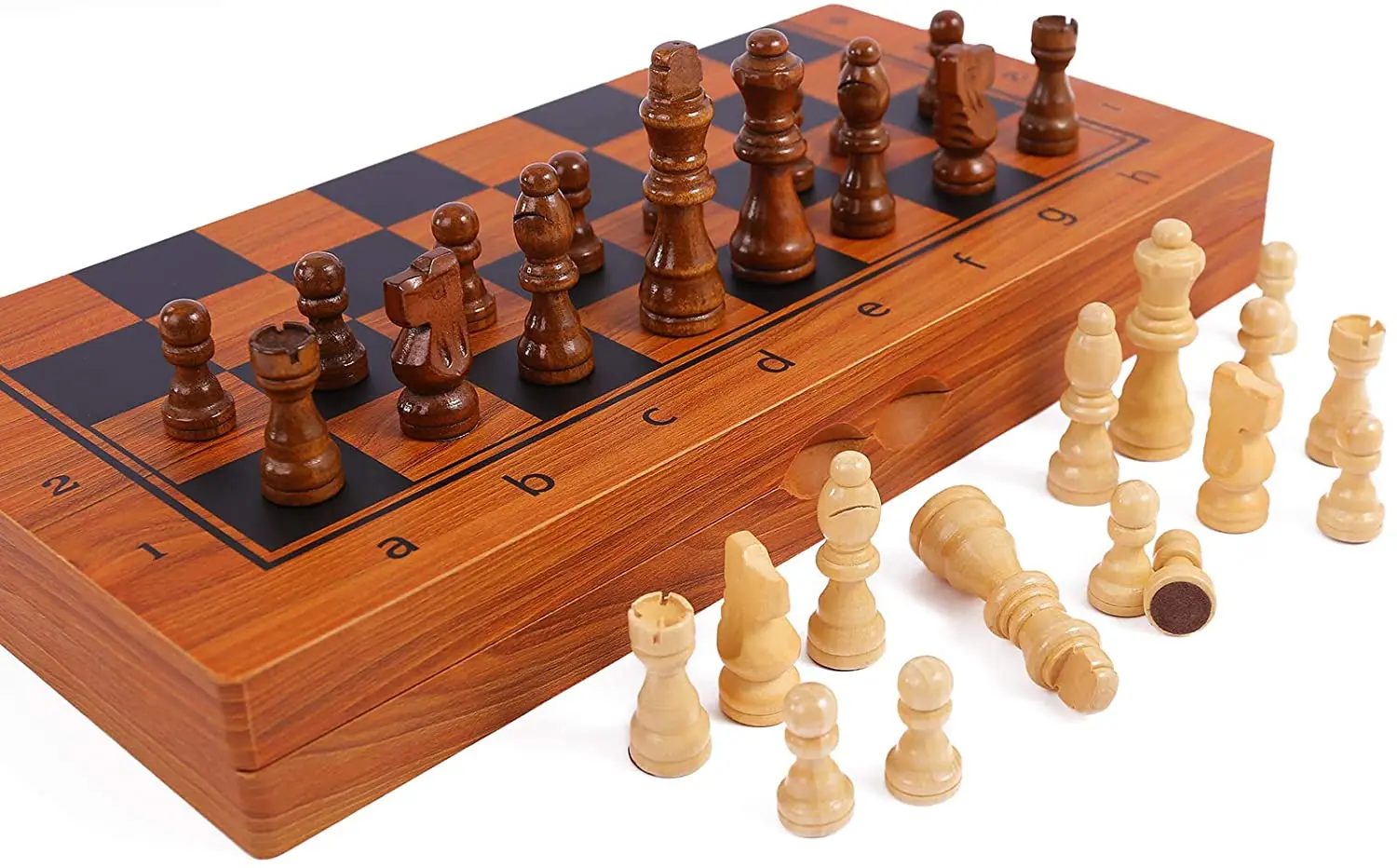 QUEENS GAMBIT Magnetic Folding Wood Large Chess Set Adult Kid Felted Game Board 