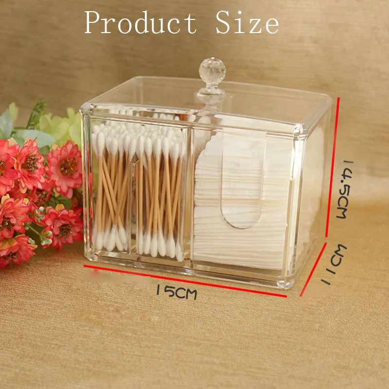 Cotton Ball And Swabs Holder Acrylic Vanity Countertop Organizer Box Beauty Bathroom Accessories