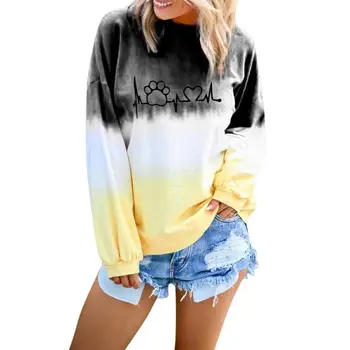 

Women's Sportsshirts Autumn Casual O-Neck Gradient Contrast Color Long Sleeve Top Pullover Sweatshirt