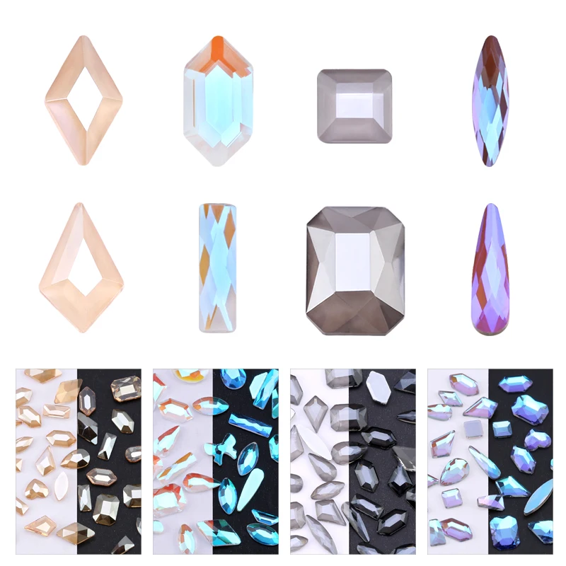 네일 모양 드릴 라인석 부품, 크리스탈 드롭 마름모 화살표, 다채로운 플랫백 스톤, 3D 보석 네일 아트 장식, 50 개, 100 개