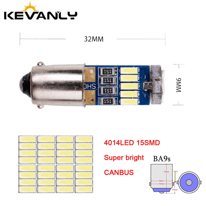 1 шт. CANBUS BA9S светодиодный T4W T2W T3W 4014 15SMD автомобильные наклейки на боковую часть Клин посылка укрыты внутренной сводной светильник сигнальный светильник лампочка DC12V белый 6000K