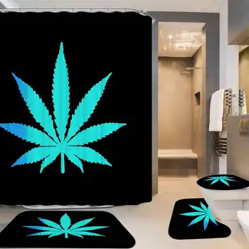 

Mysterious Leaf Waterproof Shower Curtain Non-slip Carpets Toilet Seat Cover Bath Mat Bathroom Decor Shower Curtain wth Hooks