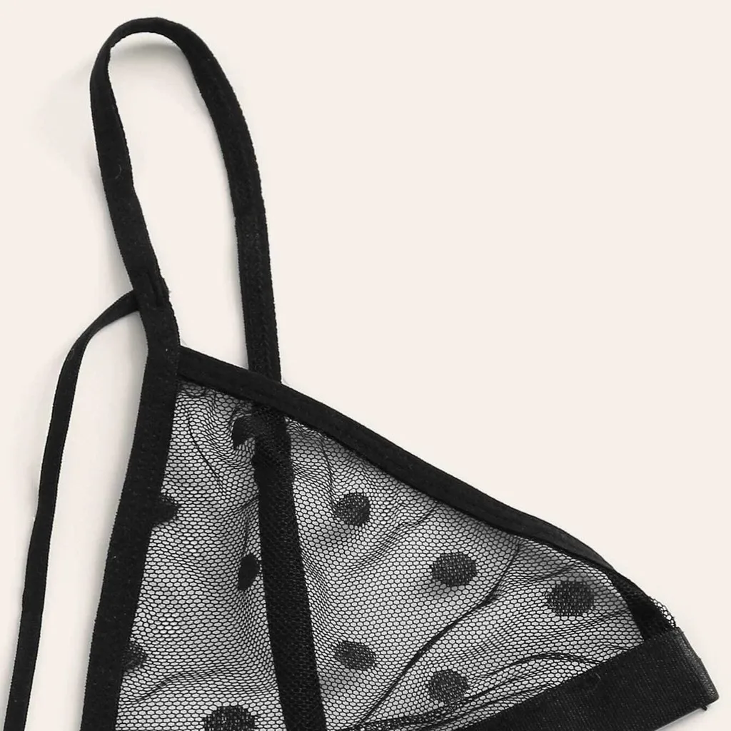 Set reggiseno sexy a rete calda Set lingerie sexy con stampa a punti per donna Un set Set perizoma con reggicalze con scollo a V erotico caldo Prospettiva_voghion.com