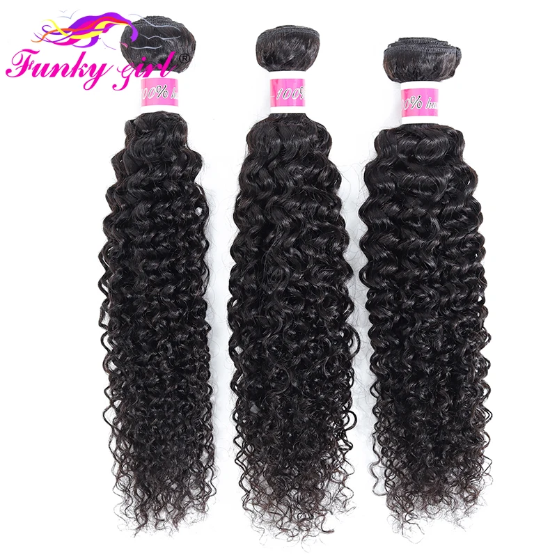 

Funky Girl Peruvian Kinky Curly Hair Weave Natural Color Human Hair Bundles Can buy 1/3/4 PC Remy Hair Extensions Free Shipping