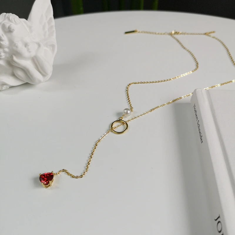 Silvology серебро 925 пробы красное сердце мистическое Гранатовое ожерелье в виде ракушки жемчужное модное ожерелье для женщин праздничные украшения