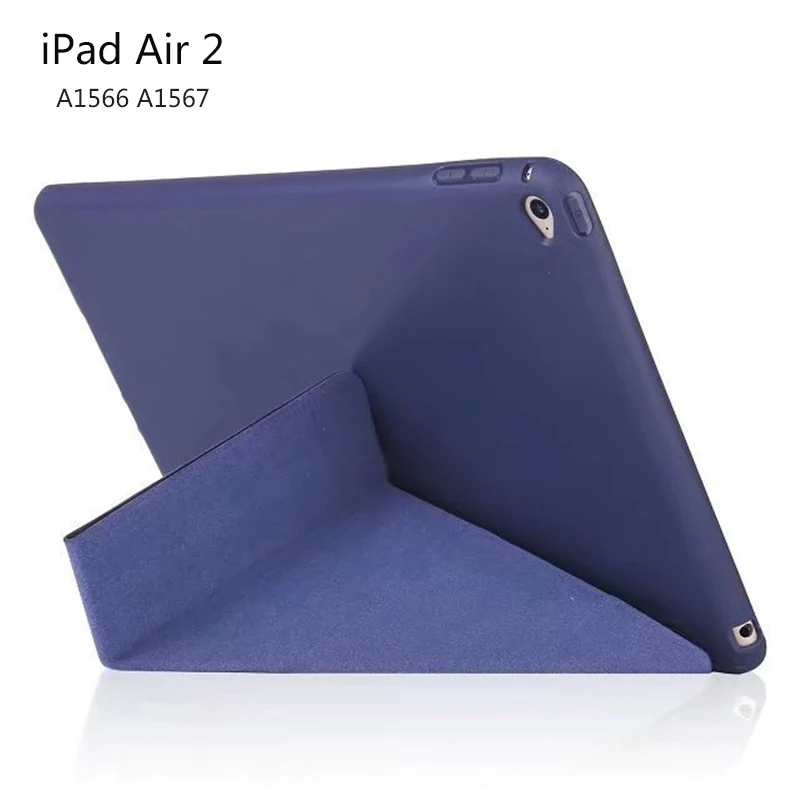 Для iPad Air 1 2 умный чехол 5 форм Стенд Ультра тонкий из искусственной кожи Силиконовый мягкий чехол для iPad 5 6 Авто Режим сна/Пробуждение HY004 - Цвет: Dark Blue-Air2