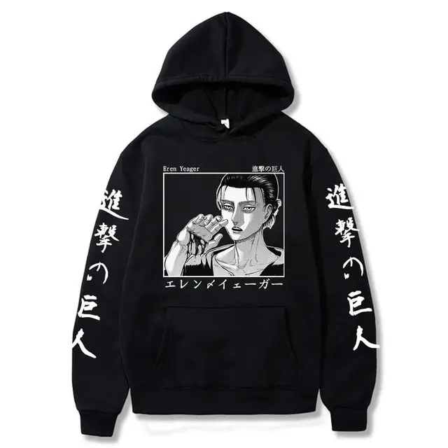 Attack On Titan Hoodie Japanese Anime Hingeki No Kyojin Graphic Sweatshirt Pullover Casual Hooded Streetwear Tops Unisex Black14
