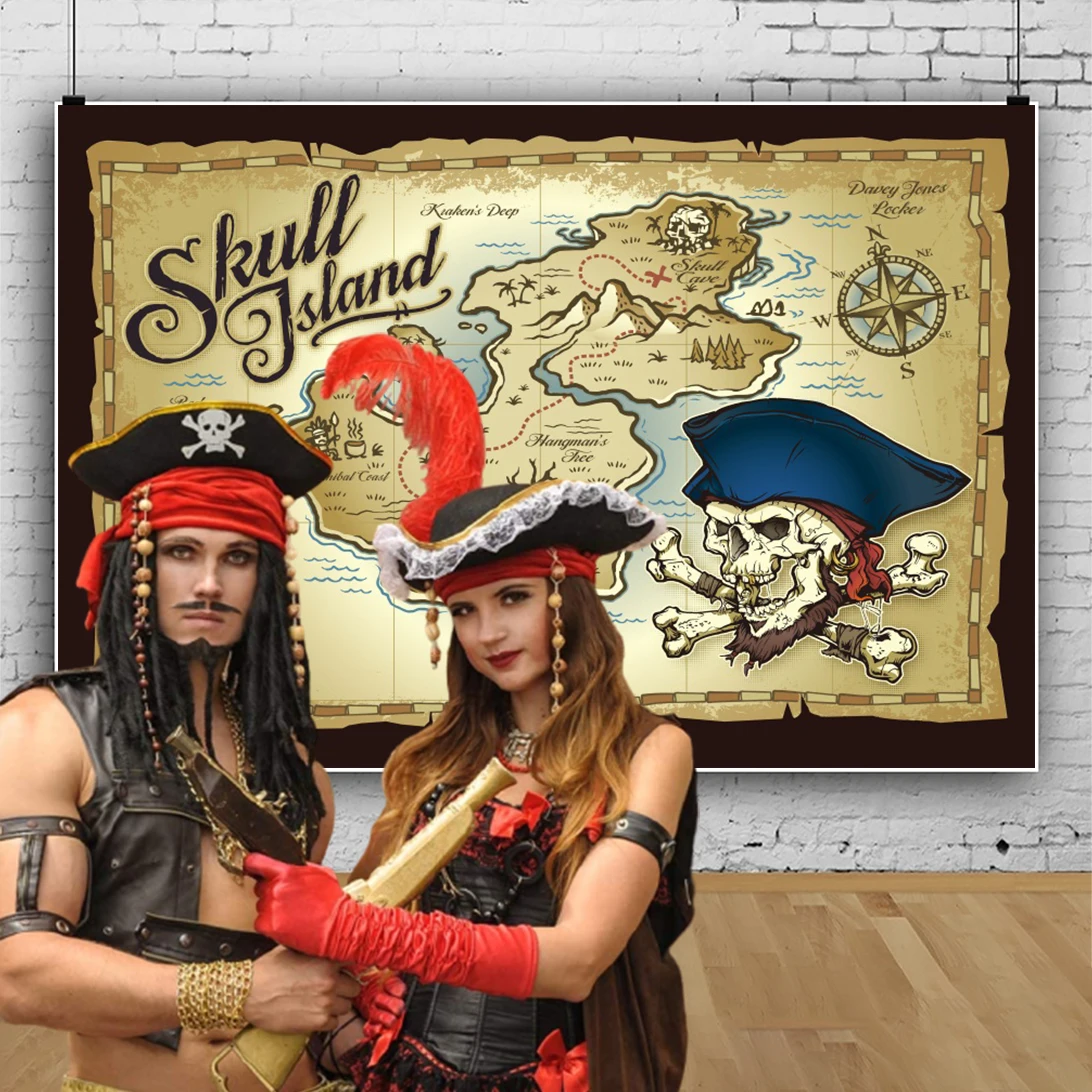 Pirate Backdrops Photography Treasure Old Map Baby Shower Birthday Party Decor Portrait Photographic Background For Photo Studio