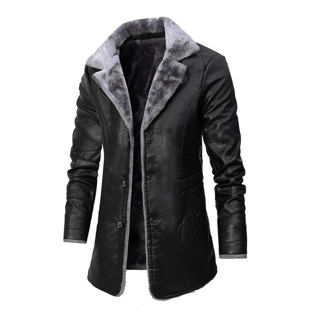 2021 New Men Leather Jacket Winter New Casual Thick Parkas Male Outfit Warm Vintage Pocket Breasted Faux Leather Jackets Coat leather jacket with hoodie