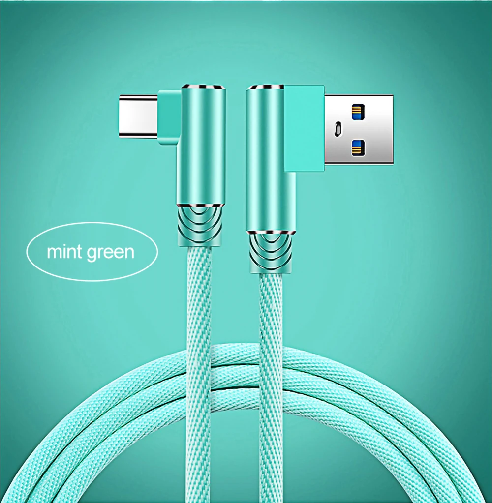 1 м, 2 м, 3 м, USB кабель для зарядки типа C, 90 градусов, кабель для зарядки и передачи данных для samsung, huawei, Xiaomi, шнур для зарядки мобильных телефонов