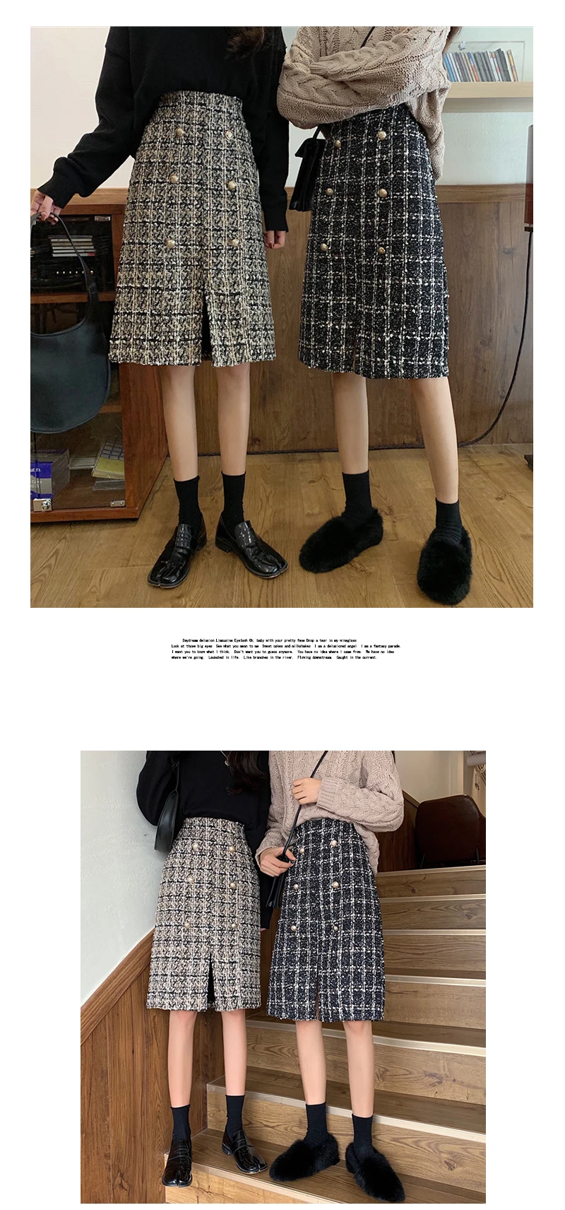 Heydress, клетчатая Женская Осенняя длинная юбка-карандаш на пуговицах, зимние шерстяные юбки, Корейская облегающая элегантная твидовая юбка с высокой талией