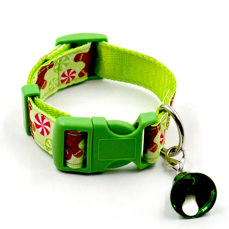 

New Dog Puppy Cat Pet Christmas Xmas Design Collars Tag With Bell Adjustable