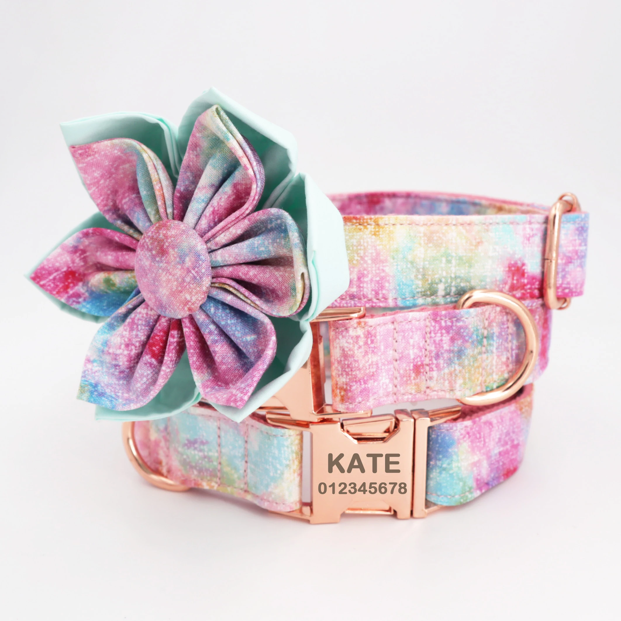Dog Collar and Leash Set For Pet Cat with Rose Gold Metal Buckle