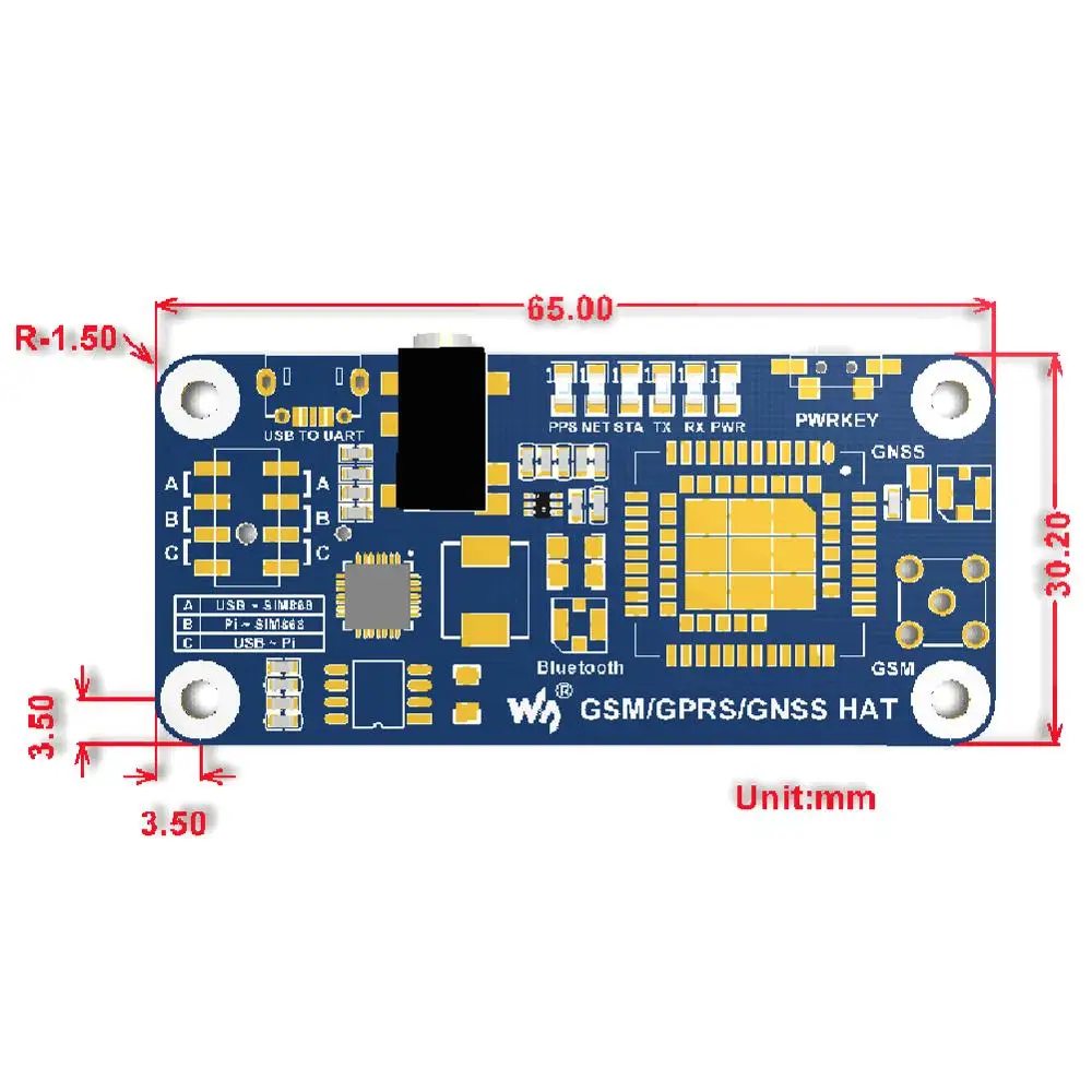 SIM868 GSM GPRS GNSS Bluetooth 3,0 шапка для Raspberry Pi 2B/3B/Zero W Поддержка SMS Телефонный звонок CP2102 UART WS0005