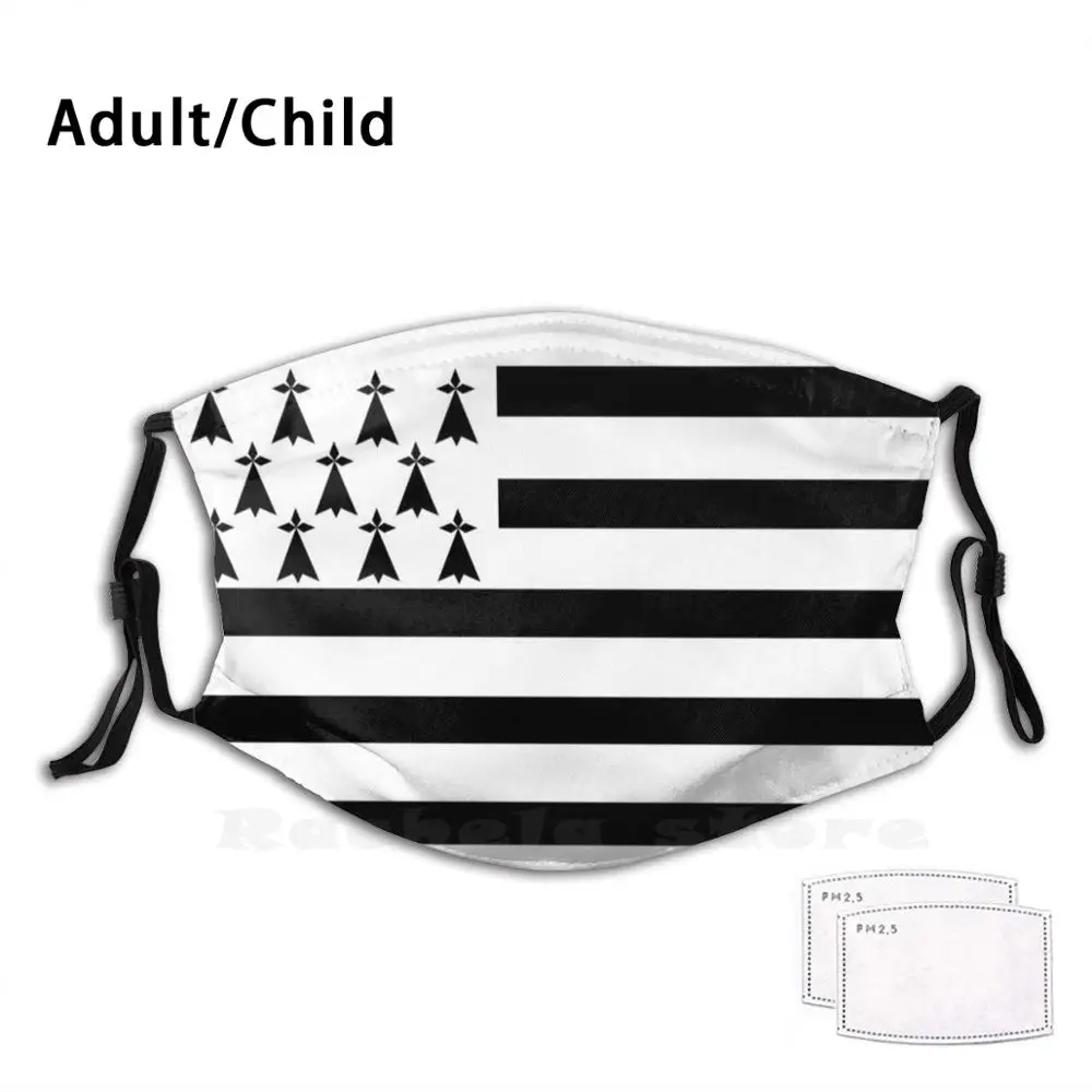 

Breton Flag Print Washable Filter Anti Dust Mouth Mask Gwenn Ha Du Breton Bretagne Breizh France Bzh Facemask Social Distancing