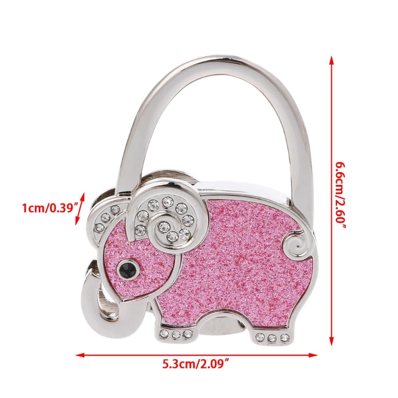 Pink Elephant Bag Hook Portable Foldable Folding Table Purse Bag Hook Hanger Holder Handbag Crystal Rhinestone decoration
