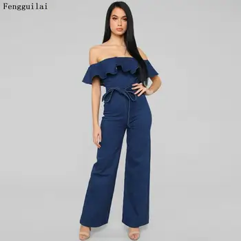 

Fengguilai Rompers Women Jumpsuit Female Demin Pants Office Ladies Bodysuits Ruffle Sleeveless Summer Pantalon Plus Size Trouse