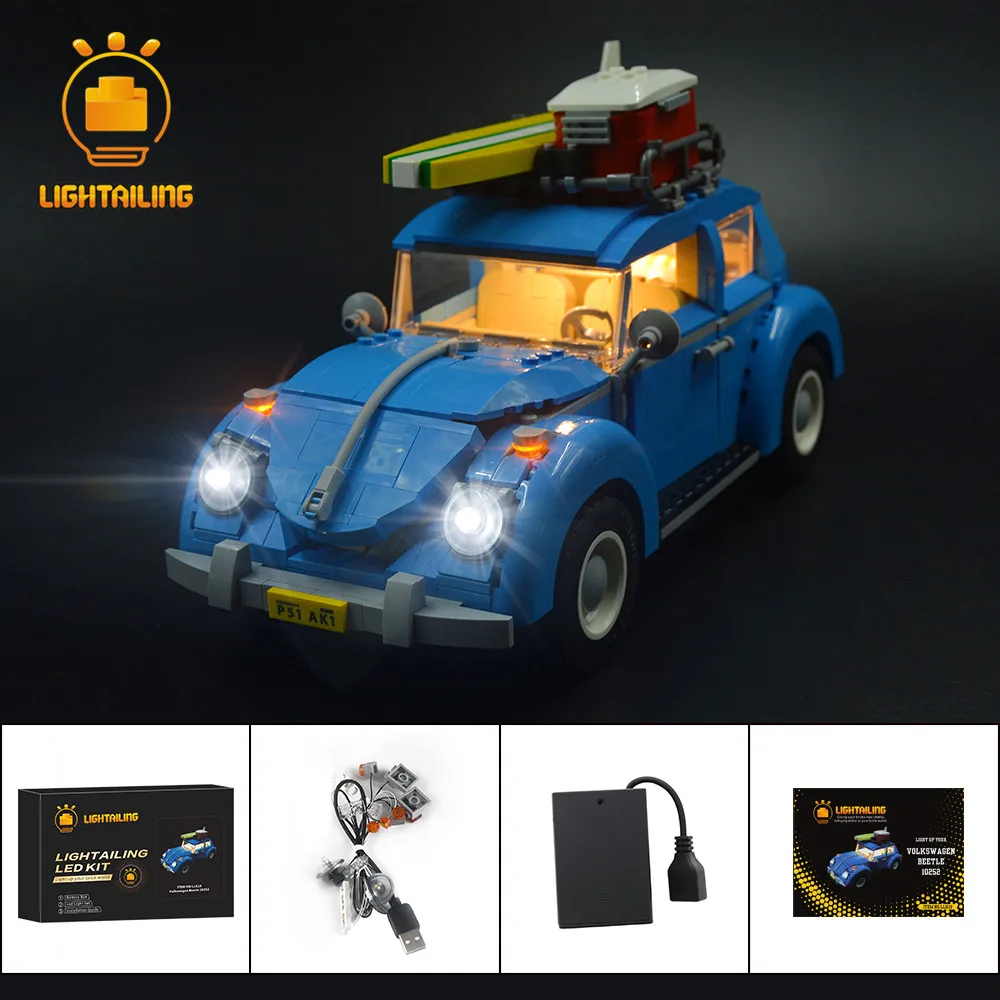 Светильник, светодиодный светильник, комплект для Volkswagen Beetle, модель, строительный блок, светильник, набор, совместимый с 10252 21003