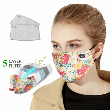 

Female cotton PM 2.5 activated carbon filter mask Reusable Printed colorful fashion mask face mouth mask Washable