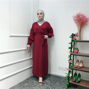 

Muslim Abaya Dress Women Moroccan Slim Fit Long Sleeve Maxi Hijab Dresses Islamic Clothing Puff Sleeve Dubai Kimono Elbise 2020