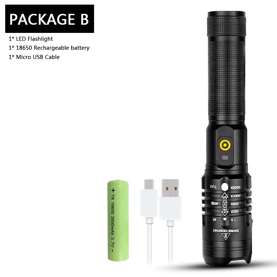 Litwod Z25 светодиодный фонарик cree xhp70 usb зарядка растягивающийся зум ударопрочный внешний аккумулятор 18650 перезаряжаемый фонарик - Испускаемый цвет: Package B