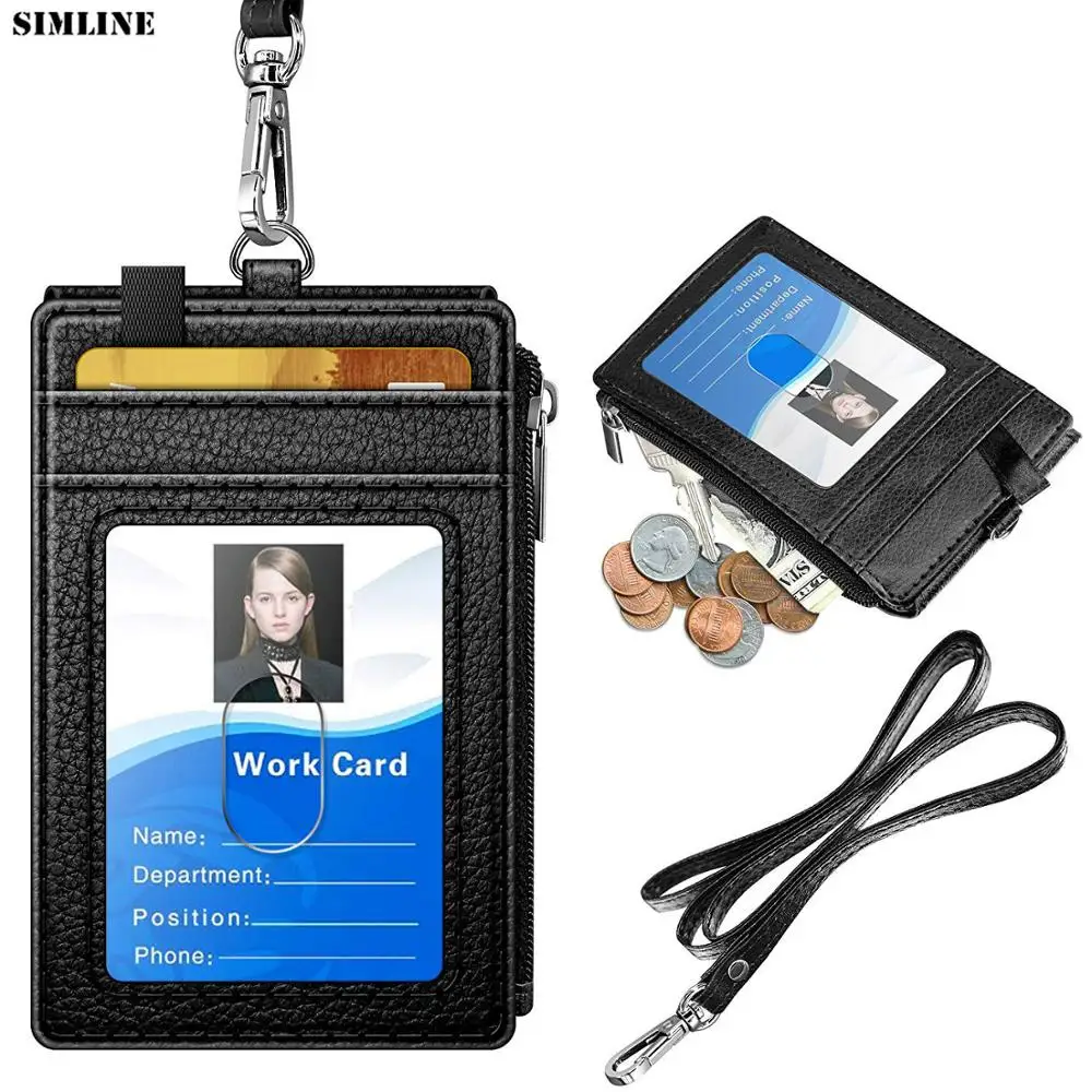 PU Leather Access Card Holder Employee Badge Cover Name Tag Business ID