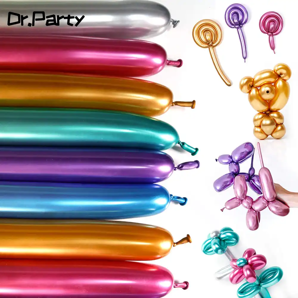 10pcs Metallic Latex Balloons Long Shape Metal Chrome Magic Tying