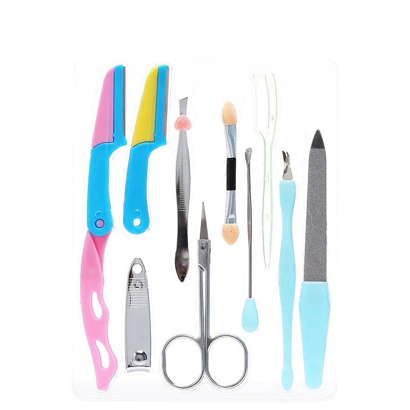 10 шт. маникюрный набор с бровями кусачки для ногтей мертвая лопатка для кожи портативные ножницы инструменты для красоты