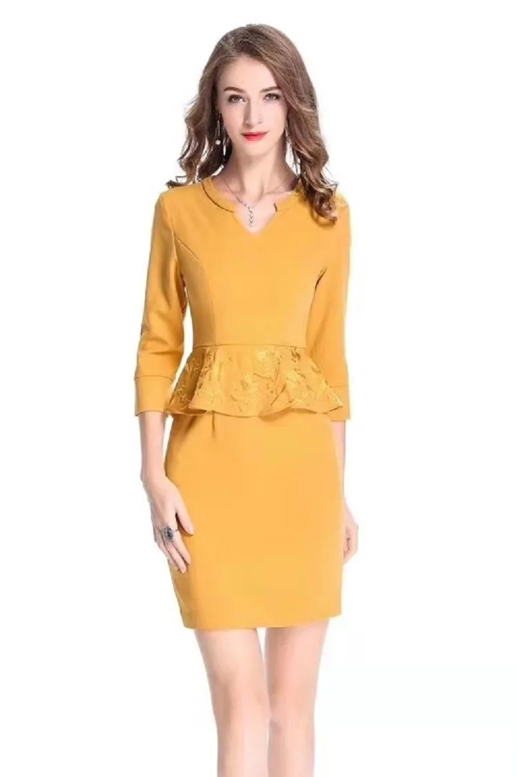 yellow Vestidos De Festa, весенне-летние вечерние коктейльные женские платья с v-образным вырезом, изысканная вышивка, рукав 3/4, облегающее черное, желтое платье 3XL - Цвет: yellow