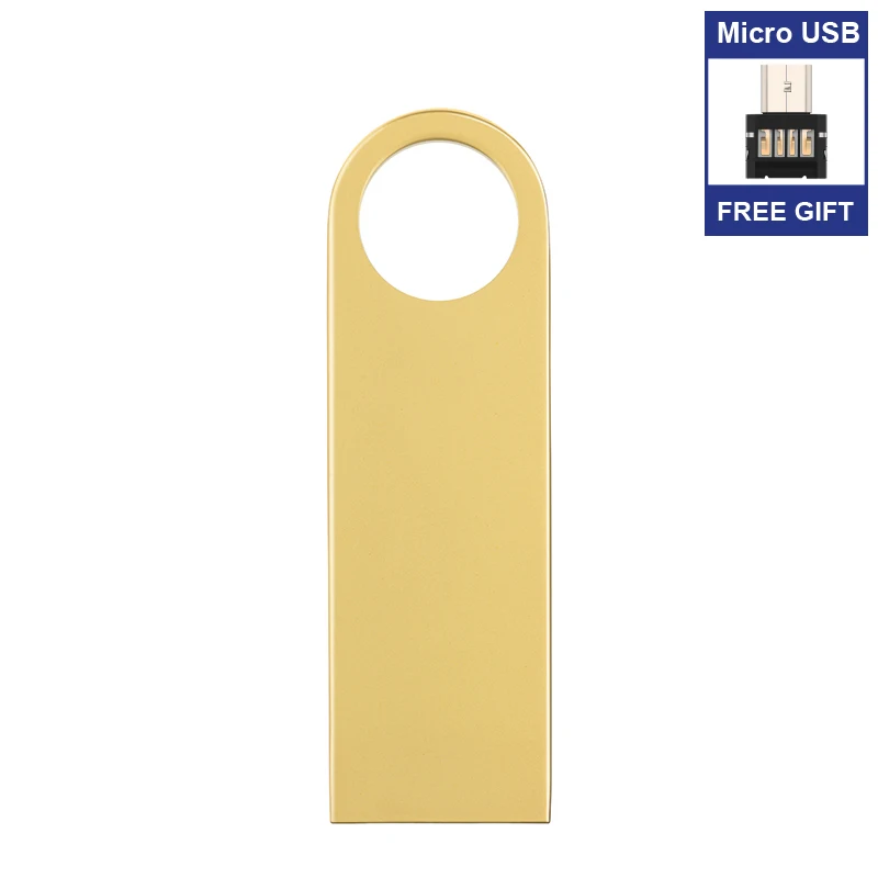Ключ USB флэш-накопитель 32 ГБ металлическая высокоскоростная Флешка 64 ГБ 8 ГБ 128 ГБ USB флэш-карта памяти подарок Micro USB адаптер - Цвет: Gold Micro USB