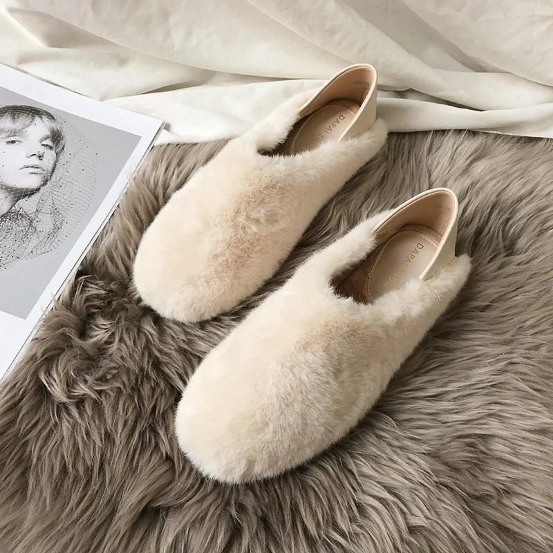 Winter Fluffy Women Slippers Fur Slippers Shoes Women Fox Fur Flip Flop Flat Furry Fur Slides Outdoor Sandals Woman
