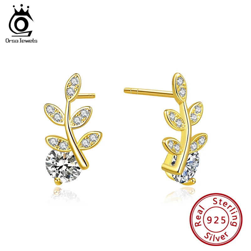 ORSA JEWELS винтажные серьги гвоздики в форме листа золотой цвет трендовые корейские
