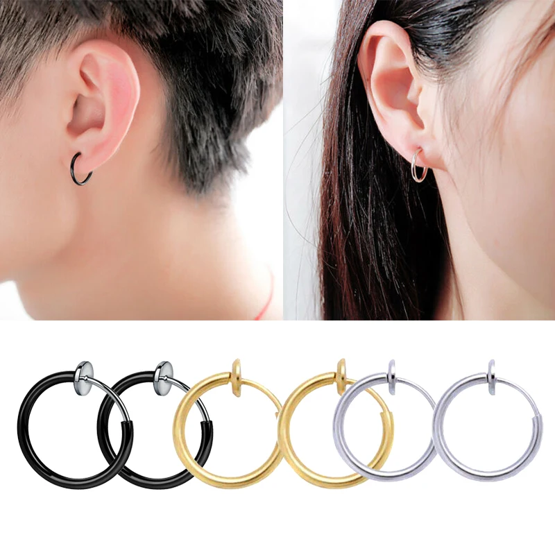 

1 Pair of Unisex Hip-hop Style Hoop Earrings Retractable Earring Clip Earrings No Need To Pierce Jewelry Simple