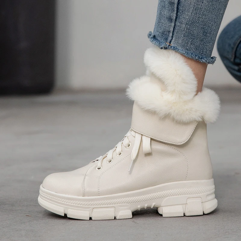 

INS hot women ankle boots snow boots Plus size 22-26.5cm Microfiber + rabbit hair winter shoes for women 2 color fur boots