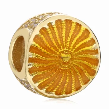

New 925 Sterling Silver Bead Charm Gold Color Yellow Enamel Rays Shine Rays Of Sunshine Charm Fit Pandora Bracelet Diy Jewelry