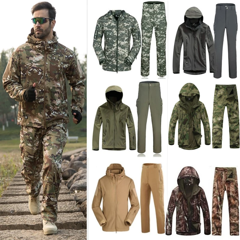  SJ-Maurie 1Set Winter Hunting Ghillie Suit Military Army Soft Shell Fleece Jackets + Pants for Tact
