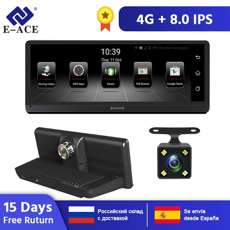 E-ACE видеорегистраторы 4G Android 5,1 Камара 8,0 дюймов gps навигация Wifi FHD 1080P видео регистратор ADAS Bluetooth Авто видеорегистратор