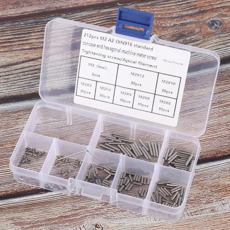 

212Pcs/Lot Set Screws M2 Inner Hex Stainless Self Tapping Screws Fasteners