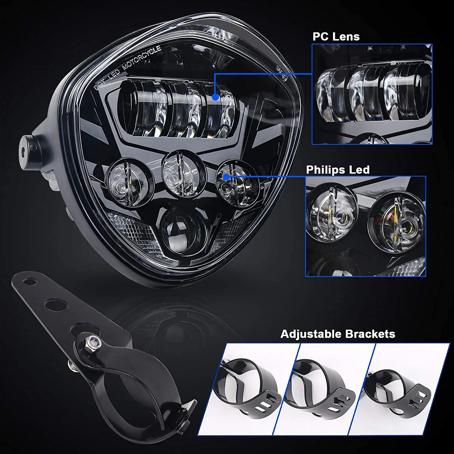 DYNAFIT 7 inch Round LED Headlight Motorcycle HI/LO Fit for Harley Davidson Yamaha Honda 