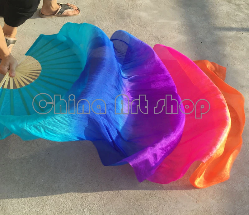 

(2 fans) 1 on the left + right belly dance fan 100% silk veil palevioletred orange (1.5 M1.8m 2.0m) free shipping