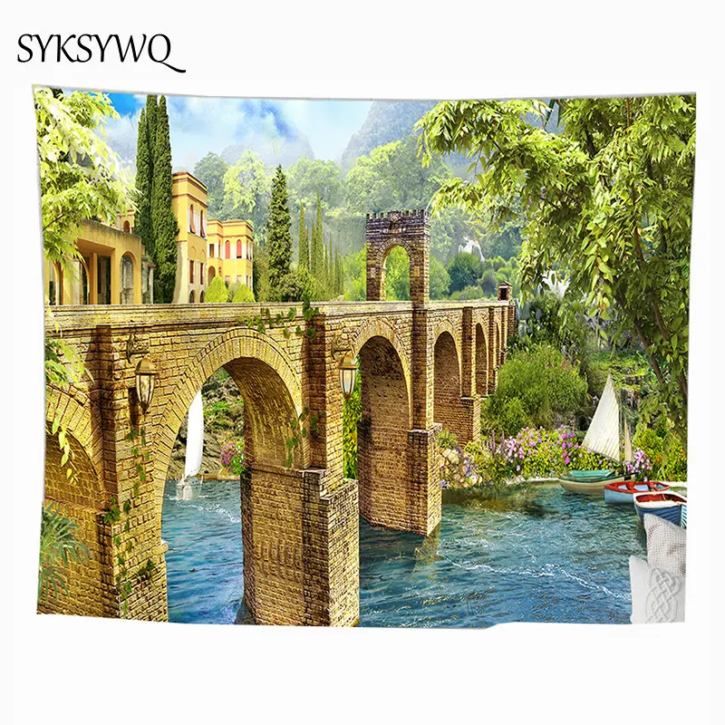 

house bridge river wall blanket tapestry muur tapijt home decoration wall sheet wall carpet
