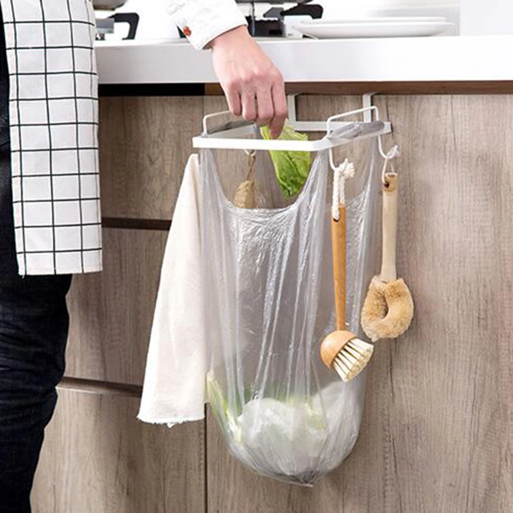Trash Bag Holder Organizer, Kitchen Garbage Hook Over The Cabinet Wastebasket Trash Can Basket Holder, Hanging