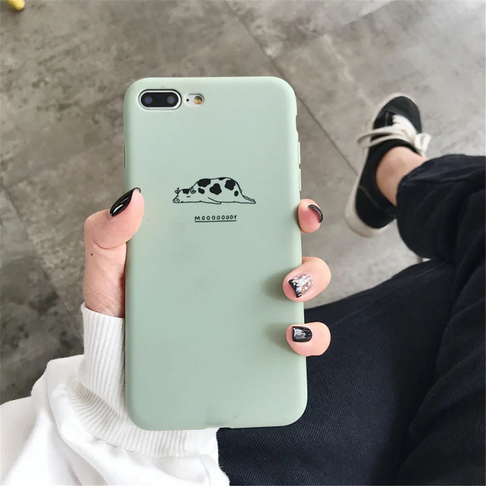Зеленый Мягкий Силиконовый Модный чехол для телефона для iPhone 8, 7, 6, 6s Plus, чехол с милым мультяшным рисунком антилопы, коровы, задняя крышка для iPhone 11 pro XR X XS Max - Цвет: Зеленый