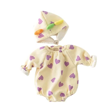 

Winter Fashion Warm Long Sleeve Baby Bodysuit For Girls Clothes Heart Print Thicken Warm Newborn Jumpsuit Baby Clothing