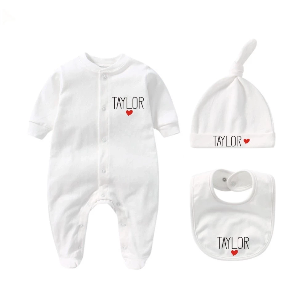 Personalized Newborn Outfit Hat Bib clothes set Baby One Piece Bodysuit Set Baby Shower Gift Coming Home Outfit