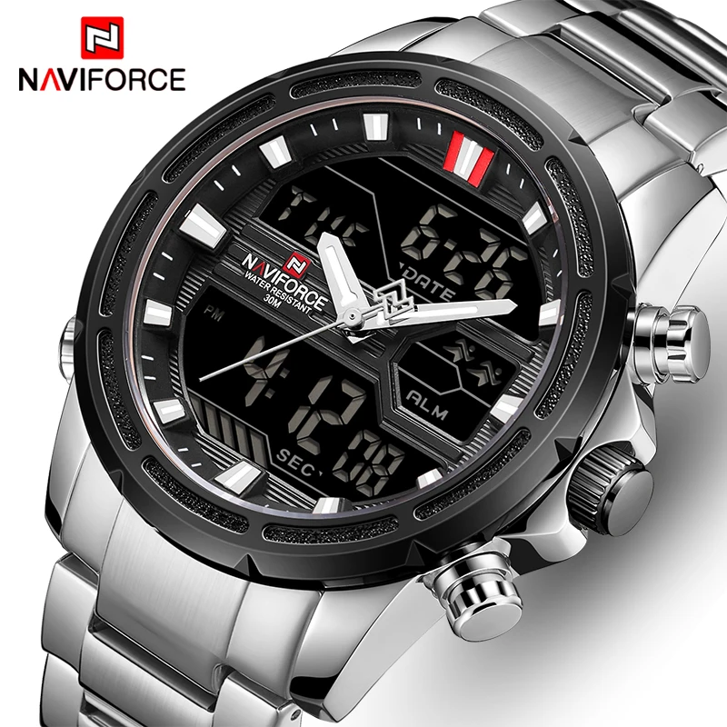 Часы NAVIFORCE Мужские кварцевые роскошные Брендовые спортивные водонепроницаемые в стиле милитари цифровые
