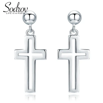 

Sodrov 2018 Women Fashion 100% 925 Sterling Silver Cross earring Young Girl Gifts High Quality Jewelry HE031